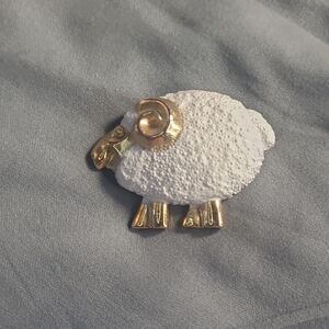 Elegant Gold and White Sheep Brooch